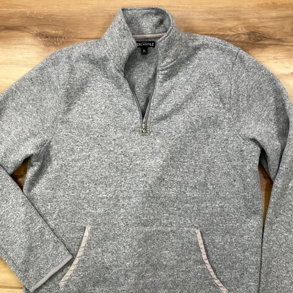 J. Crew Mercantile Fleece Pullover Mens XL Classic 1/4 Zip Polyester Grey